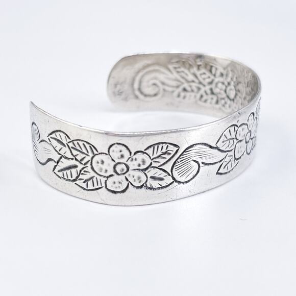 Vintage 1930s Mexico Vigueras Sterling Silver 925 Floral Cuff Bracelet 6.25" - Picture 3 of 9
